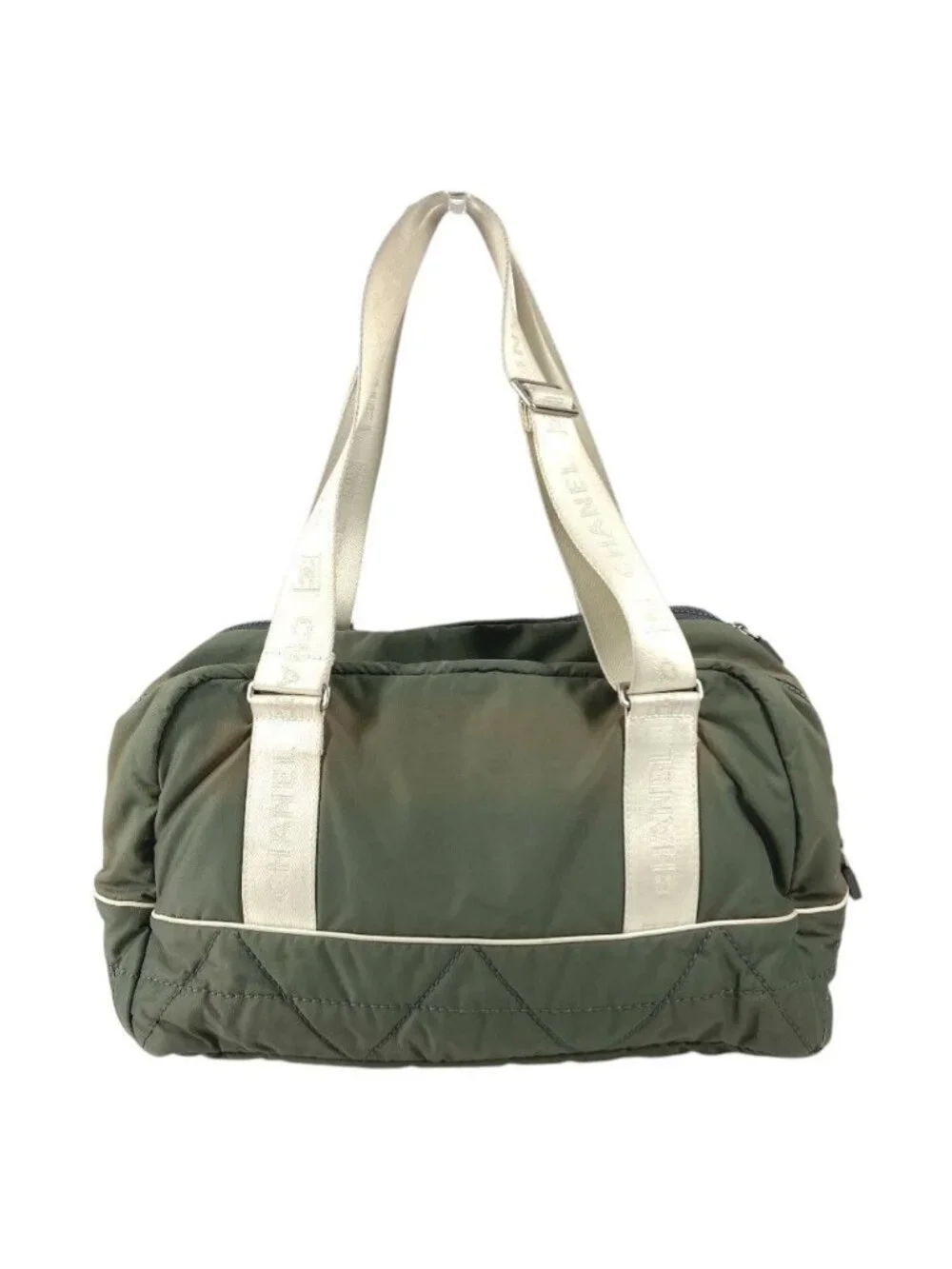 Chanel Boston Bag Logo CC Nylon Gray